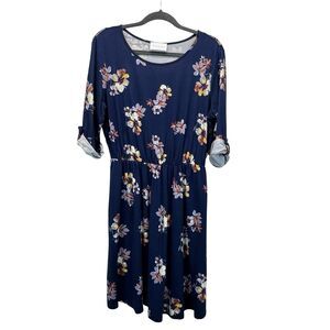 French Grey Stitch Fix Murphy Dress XL Navy Floral Brushed Knit Stretch